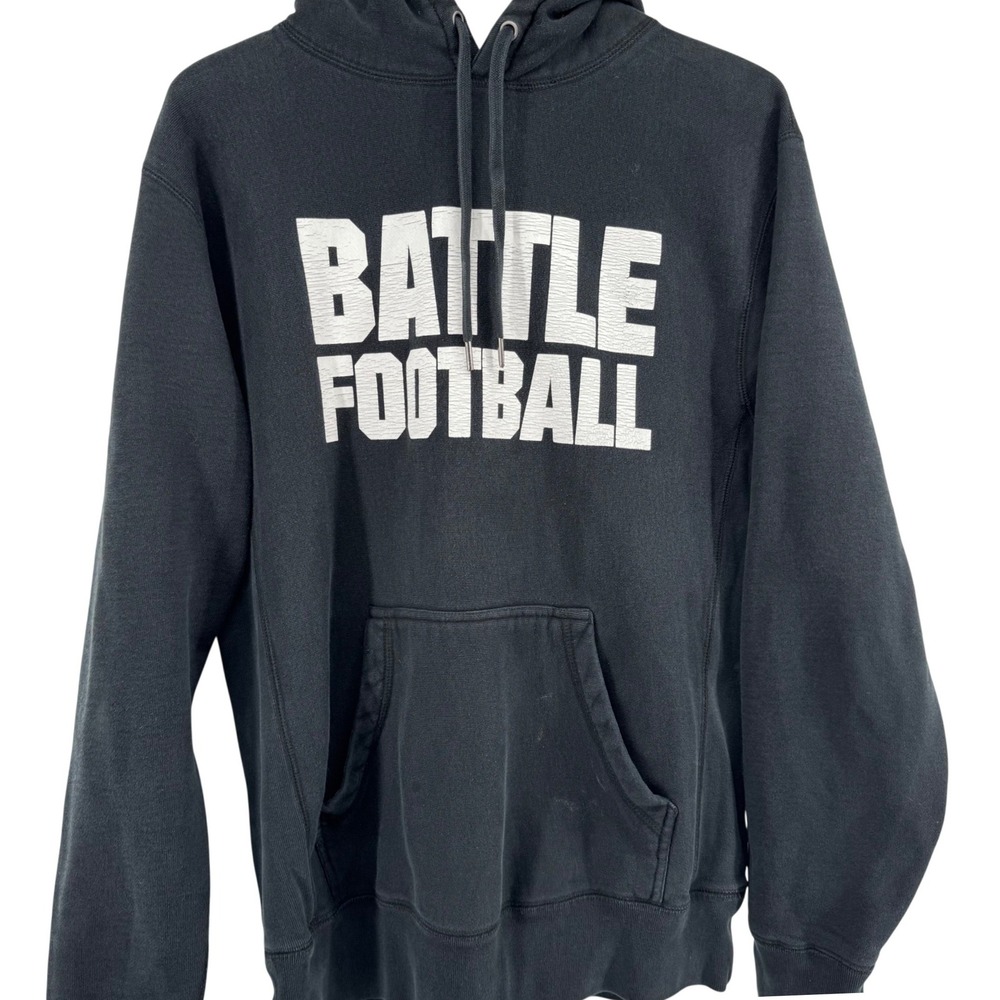 Battle Football Hoodie Mens Sz M Black Graphic Pullover Sweatshirt Heavy Thick